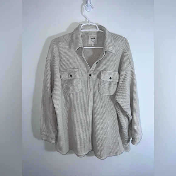 Aerie LumberJane Waffle Shirt cream medium - Picture 4 of 13